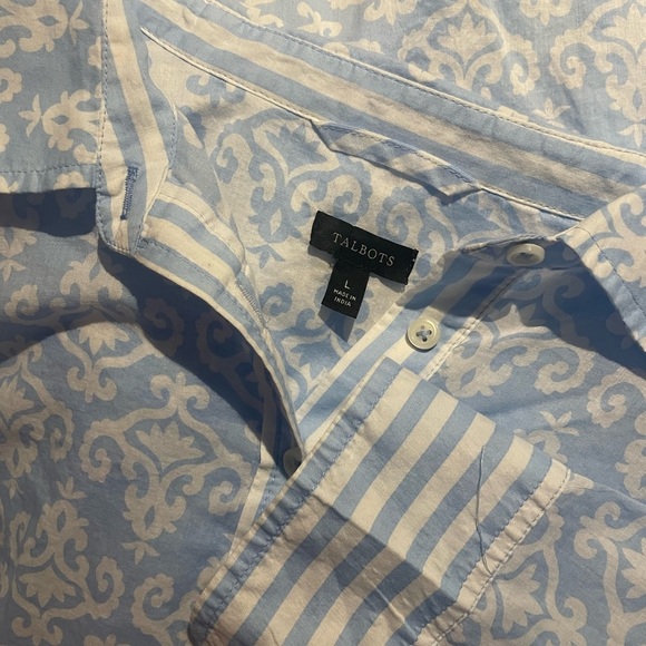 Talbots Blue Long Sleeve Button Down tunic  Shirt with Notched Collar - Picture 6 of 6